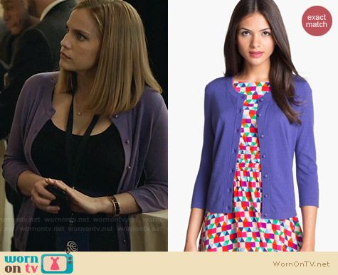 Kate Spade Sofia Cardigan in Aster worn by Anna Chlumsky on Veep