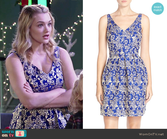 Kaya & Sloane Metallic Jacquard Fit & Flare Dress worn by Summer Newman (Hunter King) on The Young and the Restless