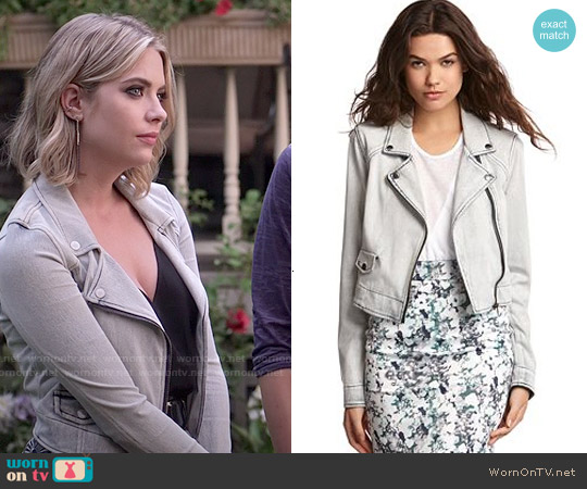 Kiind Of Light Wash Denim Moto Jacket worn by Hanna Marin (Ashley Benson) on Pretty Little Liars