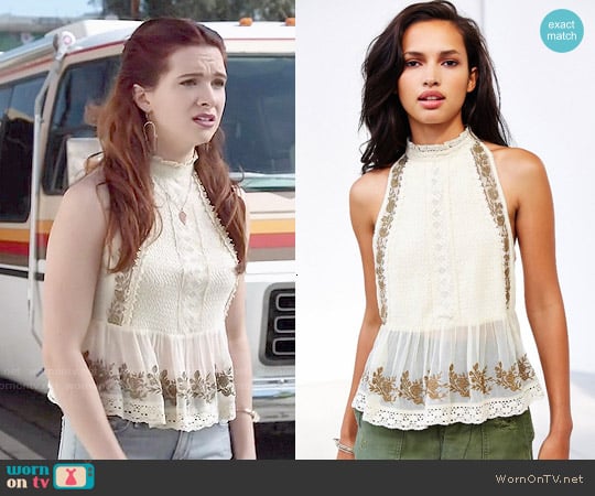 Kimchi Blue 'Camille' High Neck Lace Tank Top worn by Karma (Katie Stevens) on Faking It