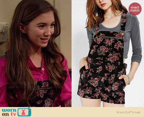 Kimchi Blue Velvet Floral Overall Shorts worn by Rowan Blanchard on Girl Meets World