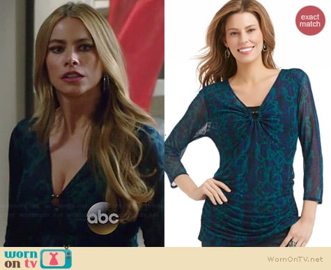 KMart Abstract Animal Print Shirred Top worn by Sofia Vergara on Modern Family