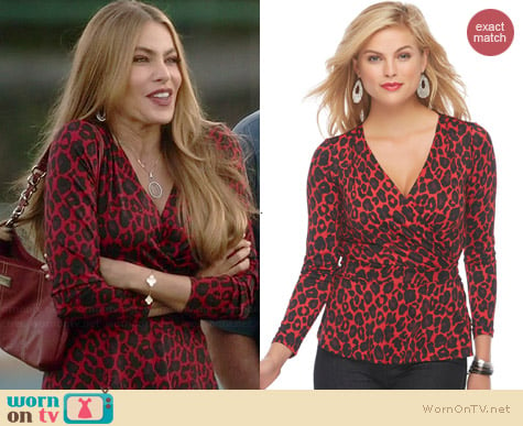 Sofia by Sofia Vergara for K-Mart Surplice Wrap Top in Cheetah print worn by Gloria on Modern Family