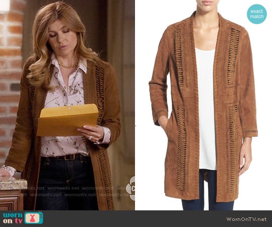 Kobi Halperin 'Willow' Stitch Detail Suede Open Front Coat worn by Rayna Jaymes (Connie Britton) on Nashville