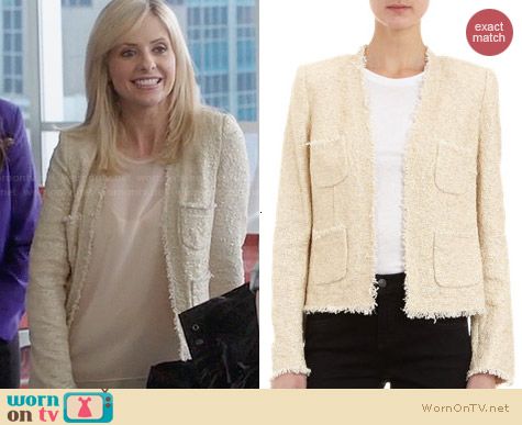 L'Agence Cropped Pearl Frayed Jacket worn by Sarah Michelle Gellar on The Crazy Ones