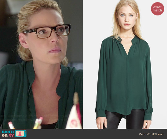 L'Agence Silk Georgette Blouse in Teal Green worn by Katherine Heigl on State of Affairs