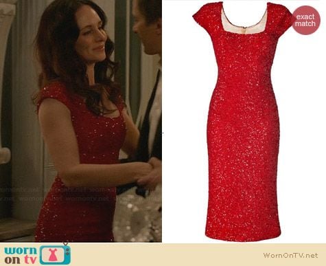 L'Wren Scott Red Sequin Dress worn by Madeleine Stowe on Revenge