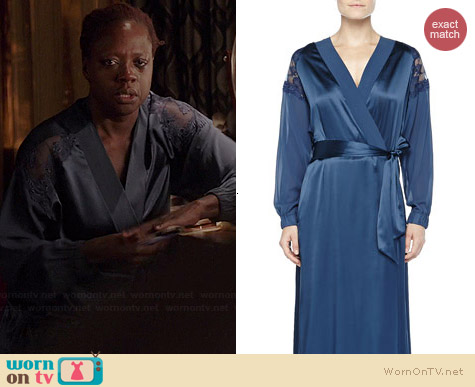 La Perla Recamato Lace-Tulle Satin Robe worn by Viola Davis on HTGAWM