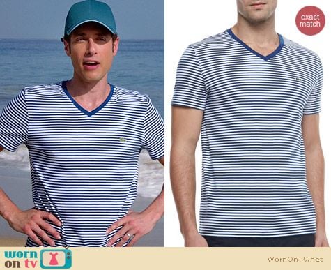 Lacoste Striped V-Neck Tee in Navy worn by Paulo Constanzo on Royal Pains