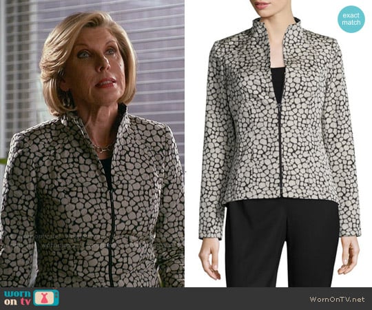 Lafayette 148 New York Amia Leopard Jacquard Jacket worn by Diane Lockhart (Christine Baranski) on The Good Wife