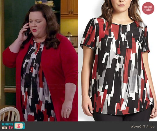 Lafayette 148 NY Silk Shari Brushstroke Print Top worn by Melissa McCarthy on Mike & Molly