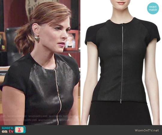 L'Agence Ponte-Leather Zip-Front Top worn by Phyllis Newman (Gina Tognoni) on The Young and the Restless