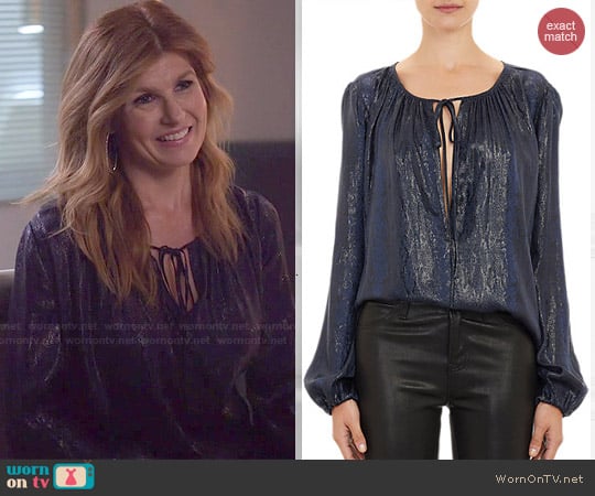 L'Agence Python-Embossed Peasant Blouse worn by Rayna Jaymes (Connie Britton) on Nashville