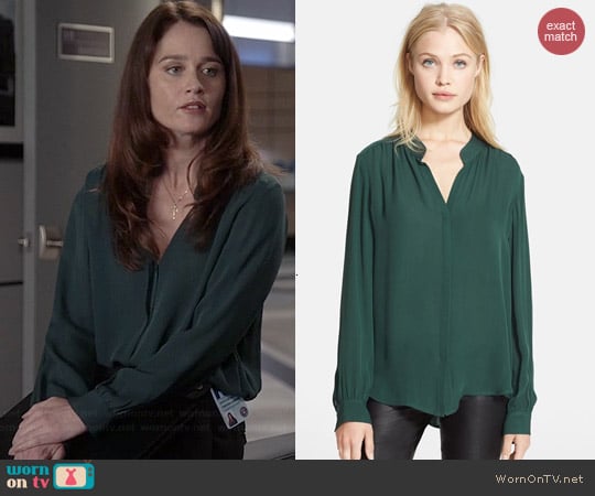 L'Agence Green Silk Georgette Blouse worn by Robin Tunney on The Mentalist