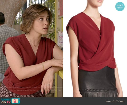 L'agence Recut Crisscross tee worn by Rebecca Bunch (Rachel Bloom) on Crazy Ex-Girlfriend