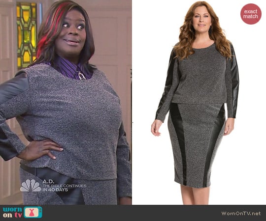 WornOnTV: Donna’s grey leather panel top and skirt set on Parks and ...