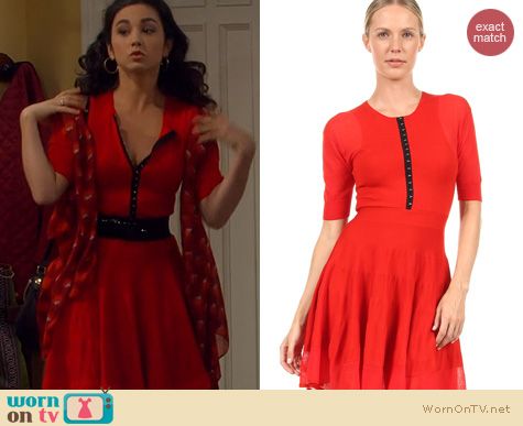 Last Man Standing Fashion: Alexander McQueen Red knitted flirty dress worn by Molly Ephraim