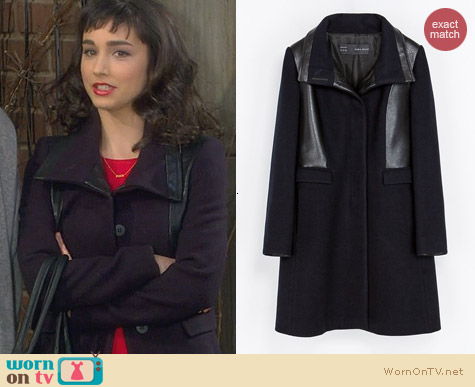 Last Man Standing Fashion: Combined Faux Leather Coat worn by Molly Ephraim