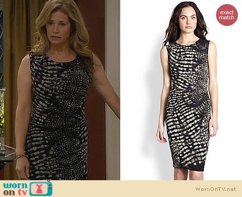 Last Man Standing Fashion: Fuzzi Croc Print Dress worn by Nancy Travis