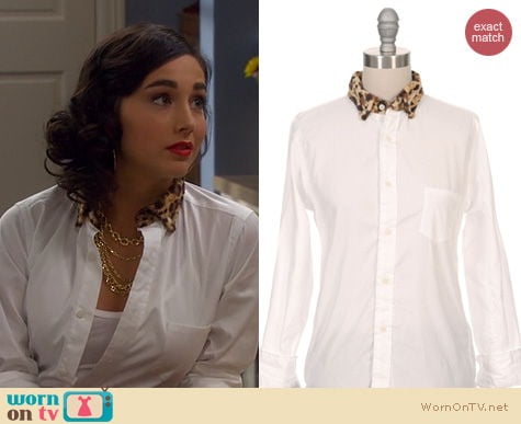 Last Man Standing Fashion: Gitman Brothers Sisters Leopard Collared Shirt worn by Molly Ephraim