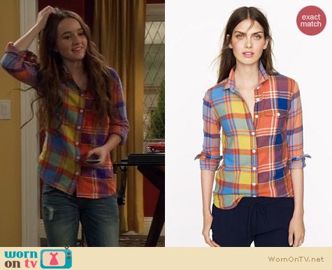 Last Man Standing Fashion: J. Crew Boy Shirt in Orange Plaid worn by Kaitlyn Dever