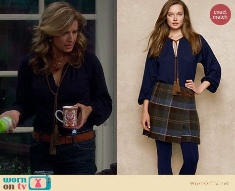 Last Man Standing Fashion: Ralph Lauren Suede Tassel Peasant Top worn by Nancy Travis