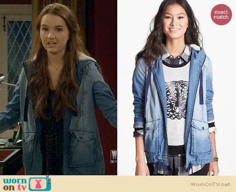 Last Man Standing Fashion: Rubbish Faux Shearling Hooded Denim Jacket worn by Kaitlyn Dever