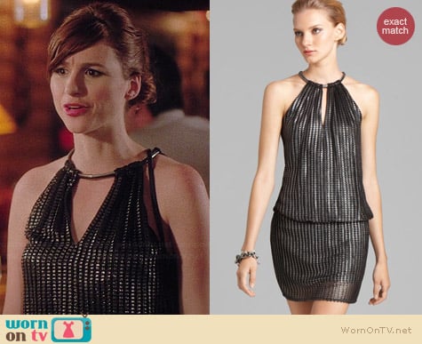 Laundry by Shelli Segal Foil Blouson Dress worn by Aya Cash on You're the Worst