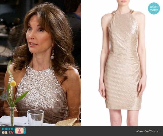 Laundry by Shelli Segal Embellished Metallic Jersey Dress worn by Genevieve Delatour (Susan Lucci) on Devious Maids