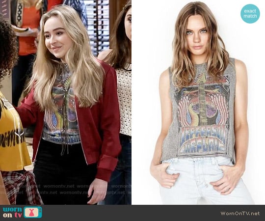 Lauren Moshi Kinzington Jefferson Airplane Vintage Crop Tank worn by Maya Hart (Sabrina Carpenter) on Girl Meets World