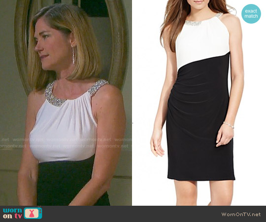 Lauren Ralph Lauren Color-Blocked Matte Jersey Dress worn by Eve Donovan (Kassie DePaiva) on Days of our Lives