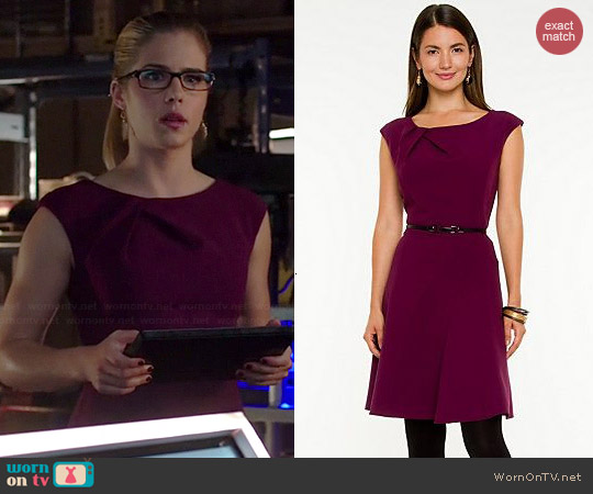 Le Chateau Double Weave Fit & Flare Dress in Cabernet worn by Emily Bett Rickards on Arrow