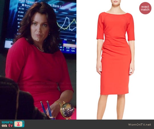 Lela Rose 3/4 Sleeve Side-Ruched Dress worn by Bellamy Young on Scandal