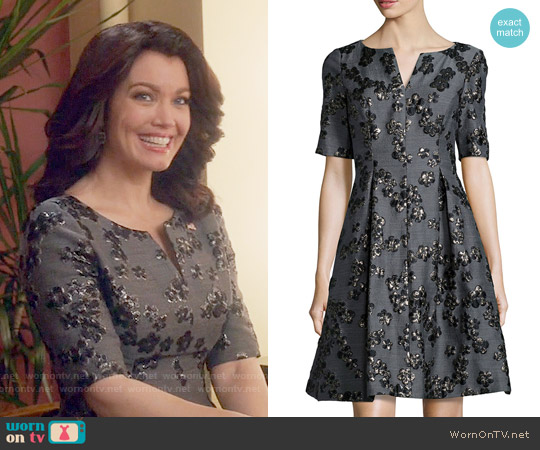 Lela Rose Floral Jacquard Half-Sleeve Dress worn by Mellie Grant (Bellamy Young) on Scandal