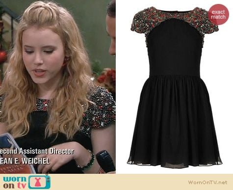 Lennox Scanlan Fashion: Topshop Embellished Shoulder Skater Dress worn on Melissa & Joey