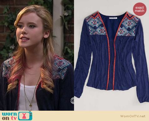 Lennox Scanlon Fashion: American Eagle Embroidered Cardigan worn on Melissa & Joey