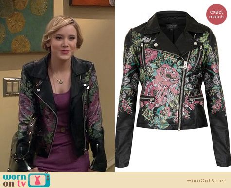 Lennox Scanlon Fashion: Topshop Floral Biker jacket worn on Melissa & Joey