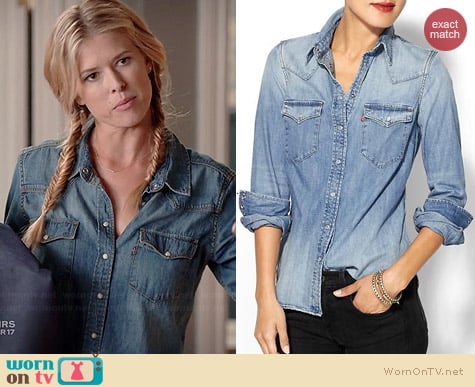 Levi's Denim Tailored Shirt worn by Sarah Wright Olsen on Marry Me