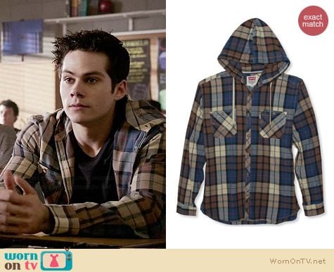 Levi's Plaid Hooded Button Down worn by Dylan O'Brian on Teen Wolf