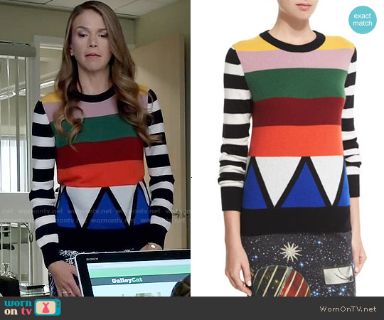 Libertine Sonia Striped Jewel-Neck Cashmere Sweater worn by Liza Miller (Sutton Foster) on Younger