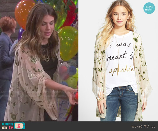 Lily White Velvet Detail Fringe Kimono Jacket worn by Abigail Deveraux (Kate Mansi) on Days of our Lives