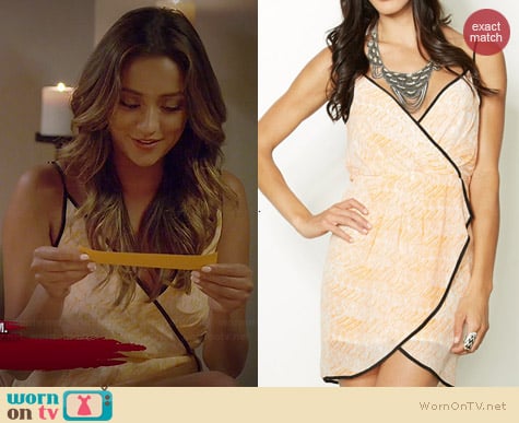 Line & Dot Contrast Wrap Dress worn by Shay Mitchell on PLL