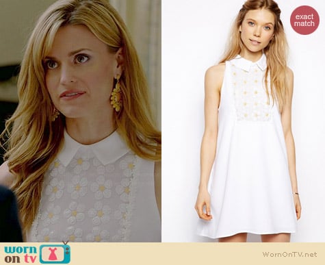 Little White Lies Swing Dress with Sequin Daisy worn by Brooke D'Orsay on Royal Pains