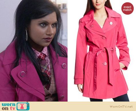 London Fog Pink Double Collar Trench Coat worn by Mindy Kaling on The Mindy Project