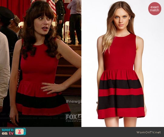 Love Ady Teacup Dress in Red/Black worn by Zooey Deschanel on New Girl