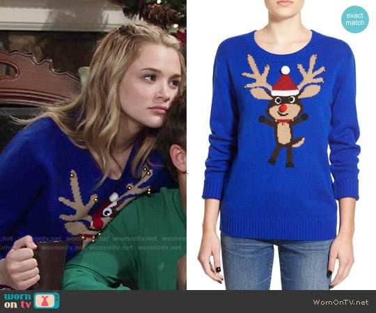 Love by Design Embellished Rudolph Christmas Sweater worn by Summer Newman (Hunter King) on The Young and the Restless