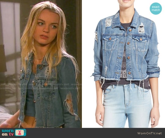 Love, Fire Distressed Denim Jacket worn by Claire Brady (Olivia Keegan) on Days of our Lives