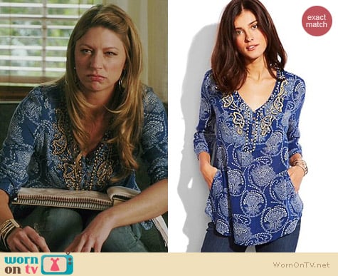 Lucky Brand Blue Embellished Tunic worn by Jess Macallan on Mistresses