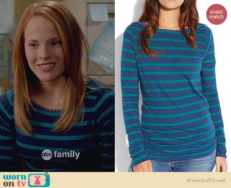 Lucky Brand Blue Boatneck Stripe Top worn by Katie Leclerc on Switched at Birth