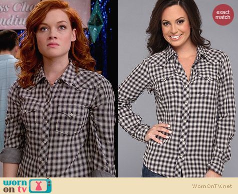 Lucky Brand Dixie Gingham Shirt worn by Jane Levy on Suburgatory